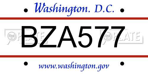 BZA577 District Of Columbia License Plate
