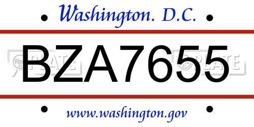 BZA7655 District Of Columbia License Plate
