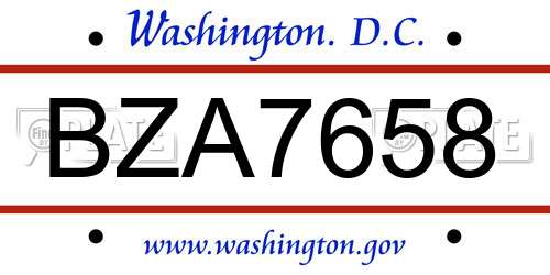 BZA7658 District Of Columbia License Plate