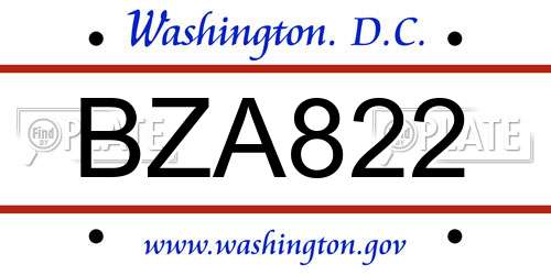 BZA822 District Of Columbia License Plate