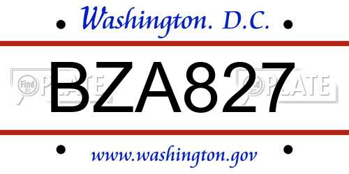 BZA827 District Of Columbia License Plate