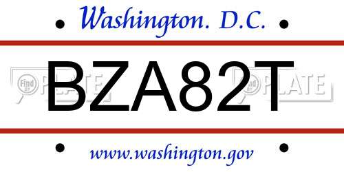 BZA82T District Of Columbia License Plate