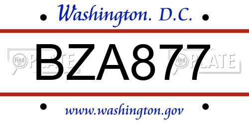 BZA877 District Of Columbia License Plate