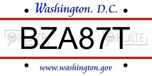 BZA87T District Of Columbia License Plate