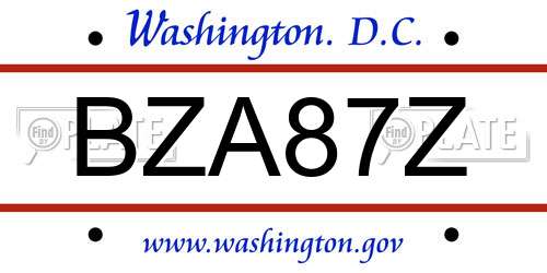 BZA87Z District Of Columbia License Plate