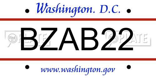BZAB22 District Of Columbia License Plate