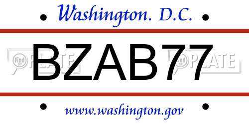 BZAB77 District Of Columbia License Plate