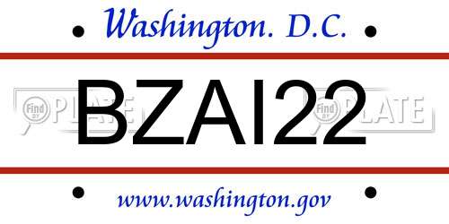BZAI22 District Of Columbia License Plate
