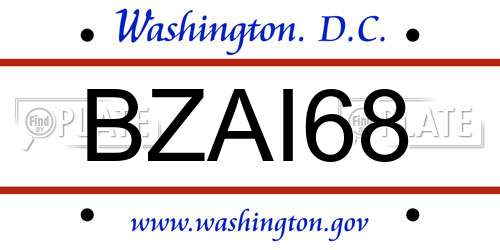 BZAI68 District Of Columbia License Plate
