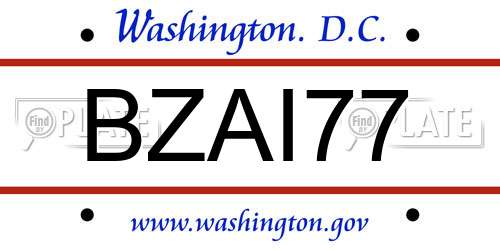 BZAI77 District Of Columbia License Plate