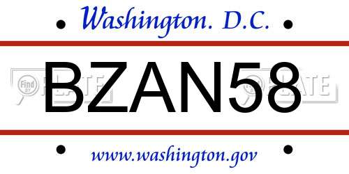 BZAN58 District Of Columbia License Plate