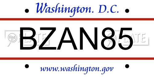 BZAN85 District Of Columbia License Plate