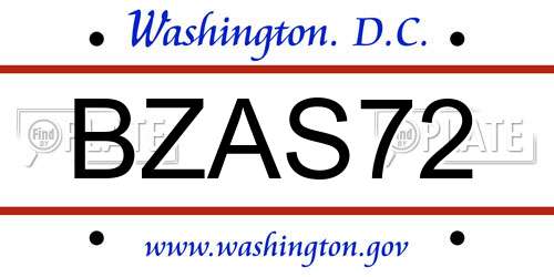 BZAS72 District Of Columbia License Plate