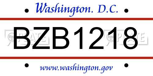 BZB1218 District Of Columbia License Plate