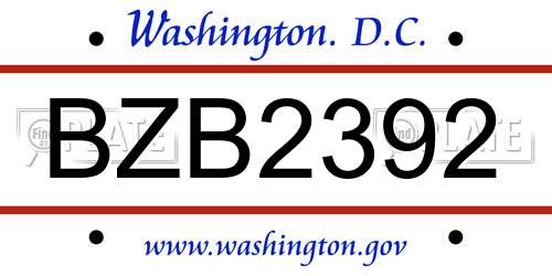 BZB2392 District Of Columbia License Plate
