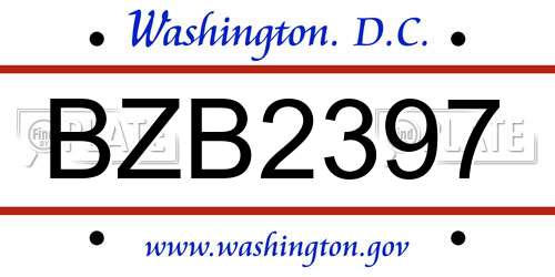 BZB2397 District Of Columbia License Plate