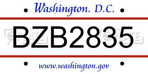 BZB2835 District Of Columbia License Plate