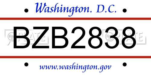 BZB2838 District Of Columbia License Plate