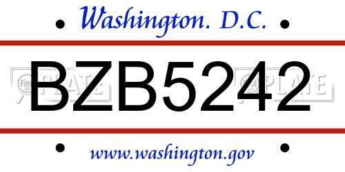 BZB5242 District Of Columbia License Plate