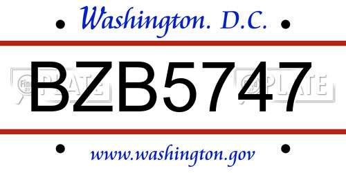 BZB5747 District Of Columbia License Plate