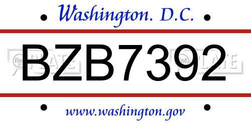 BZB7392 District Of Columbia License Plate