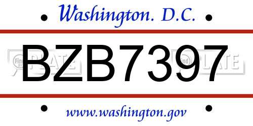 BZB7397 District Of Columbia License Plate