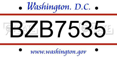 BZB7535 District Of Columbia License Plate