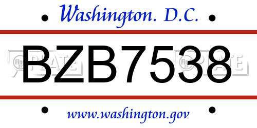 BZB7538 District Of Columbia License Plate