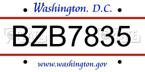 BZB7835 District Of Columbia License Plate