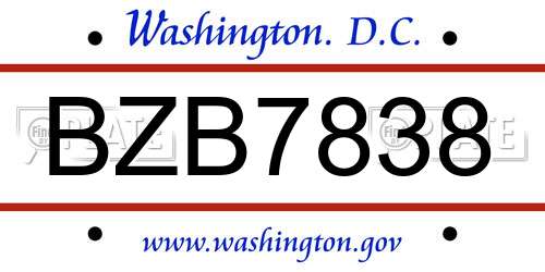 BZB7838 District Of Columbia License Plate
