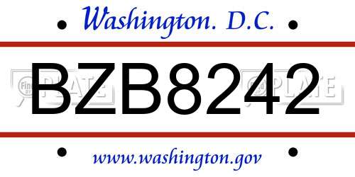 BZB8242 District Of Columbia License Plate