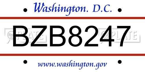 BZB8247 District Of Columbia License Plate