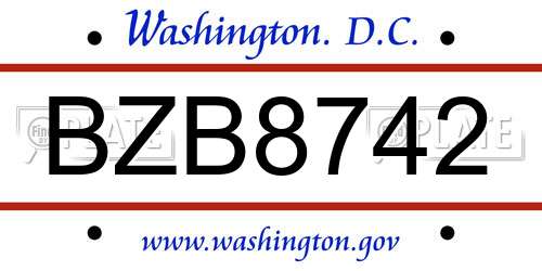 BZB8742 District Of Columbia License Plate