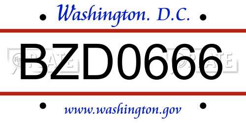 BZD0666 District Of Columbia License Plate