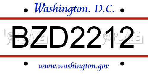 BZD2212 District Of Columbia License Plate