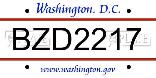 BZD2217 District Of Columbia License Plate