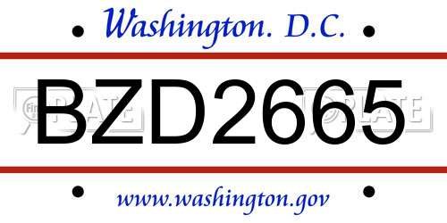 BZD2665 District Of Columbia License Plate