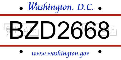 BZD2668 District Of Columbia License Plate