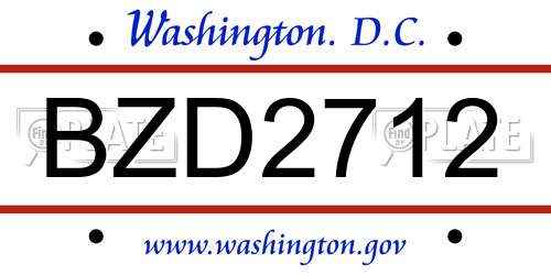 BZD2712 District Of Columbia License Plate