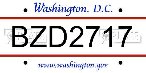 BZD2717 District Of Columbia License Plate