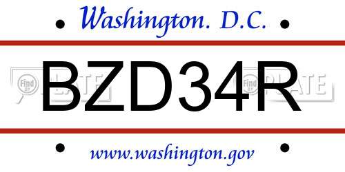 BZD34R District Of Columbia License Plate