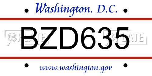 BZD635 District Of Columbia License Plate