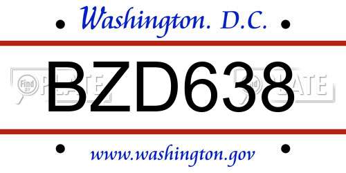 BZD638 District Of Columbia License Plate