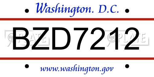 BZD7212 District Of Columbia License Plate