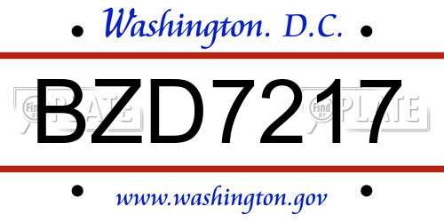 BZD7217 District Of Columbia License Plate