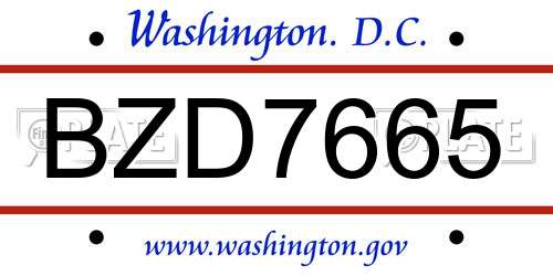 BZD7665 District Of Columbia License Plate