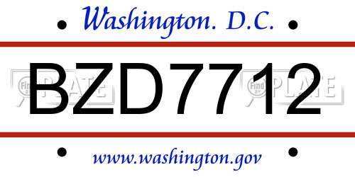 BZD7712 District Of Columbia License Plate
