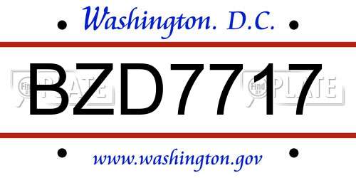 BZD7717 District Of Columbia License Plate