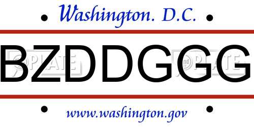 BZDDGGG District Of Columbia License Plate