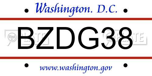 BZDG38 District Of Columbia License Plate